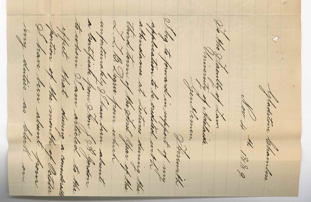 John Henry Fox - Pirie Street Adelaide - Credit for Attendance at Lectures