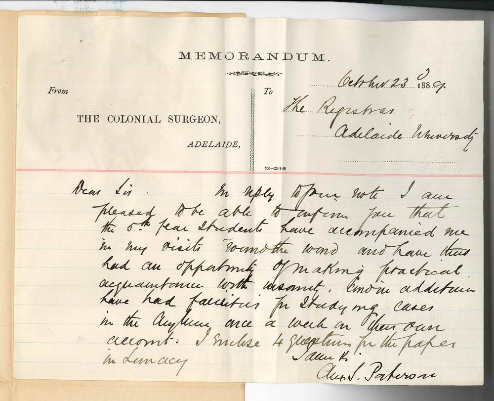 Dr Alexander Stuart Paterson - The Colonial Surgeon - Regarding Lectures on Lunacy