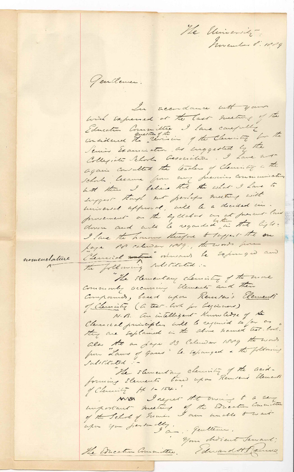 Professor Edward Henry Rennie - The University - Regarding Chemistry for the Senior Public Examination