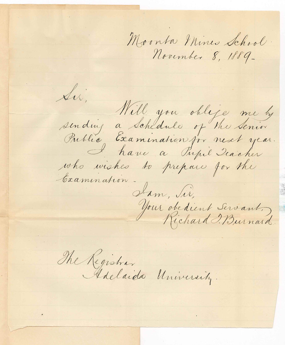 Richard S Burnard - Moonta Mines School - Schedules for Senior Public Examinations