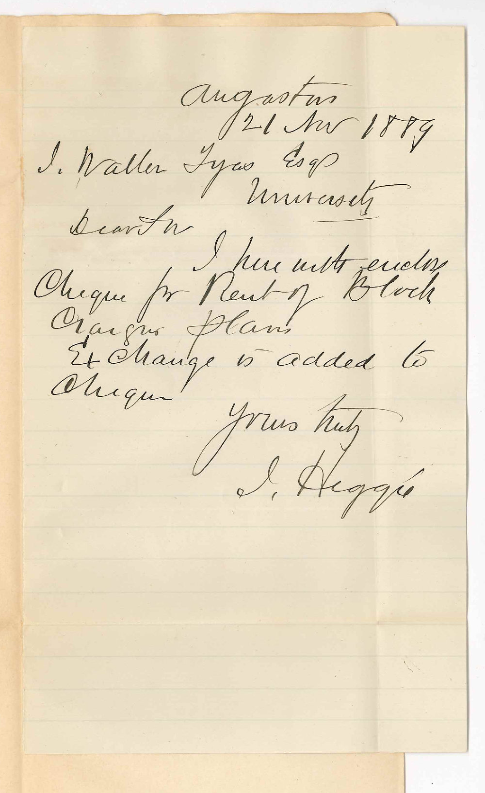 James Heggie - Angaston - Payment of Rent for Craigie Plains