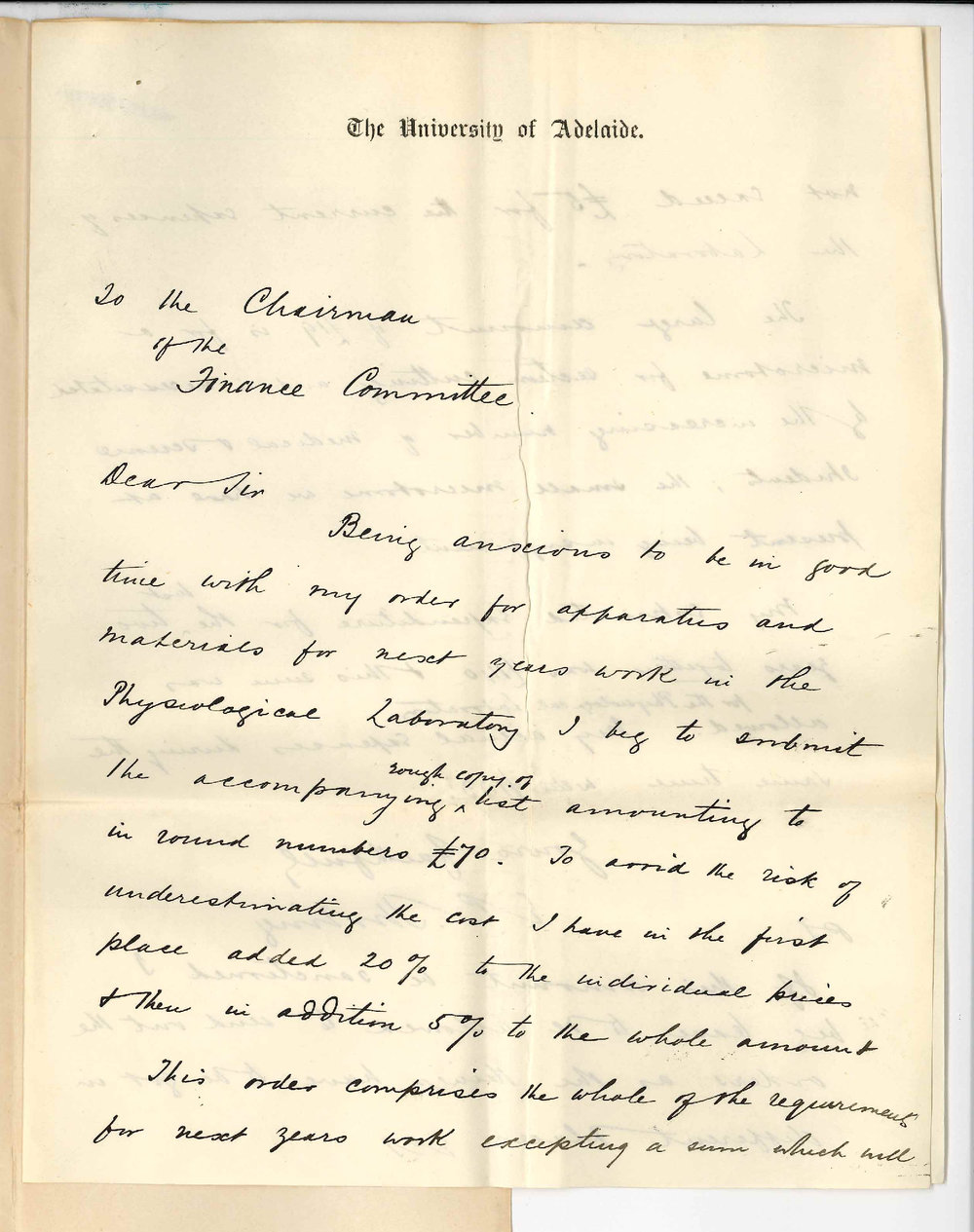 Dr Edward Charles Stirling - The University - Requisition for Apparatus