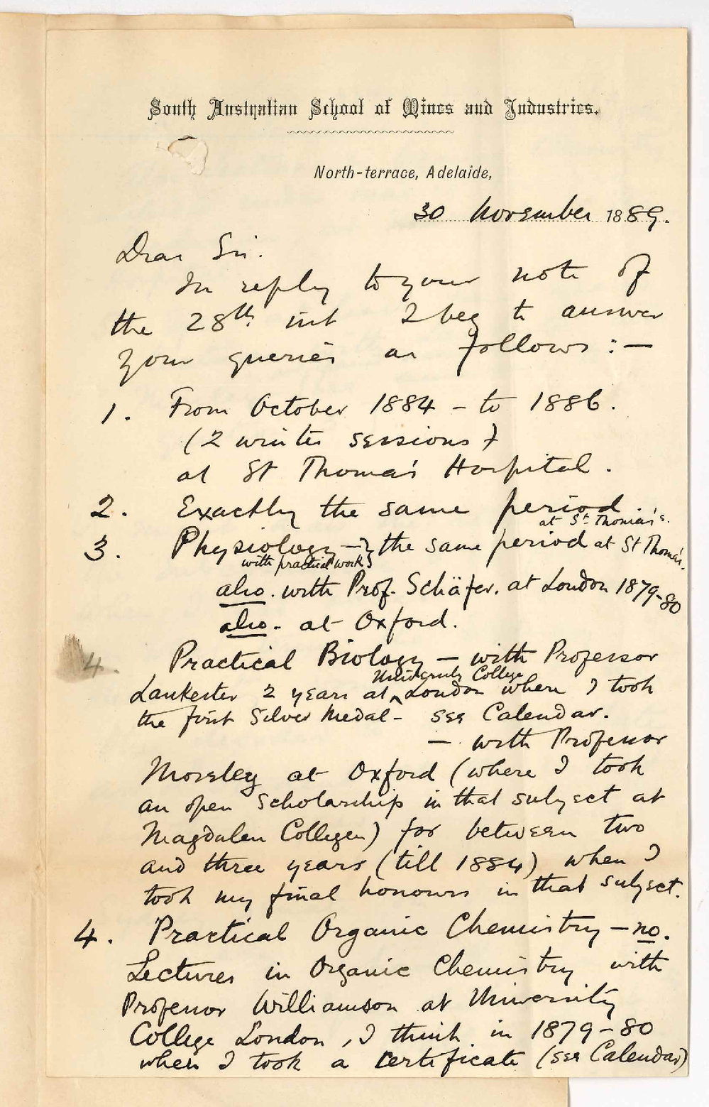 Walter E Roth - South Australian School of Mines and Industries - Adelaide - Concerning Admission Ad Eundem Statum