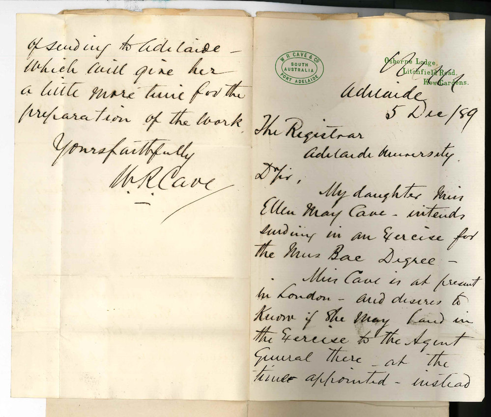 W R Cave - Port Adelaide - Daughter Ellen May Cave Intends to Send in Music of Bachelor Composition in London