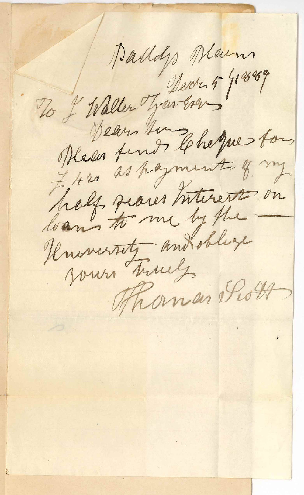 Thomas Scott - Paddys Plains - Payment of Half Year Interest