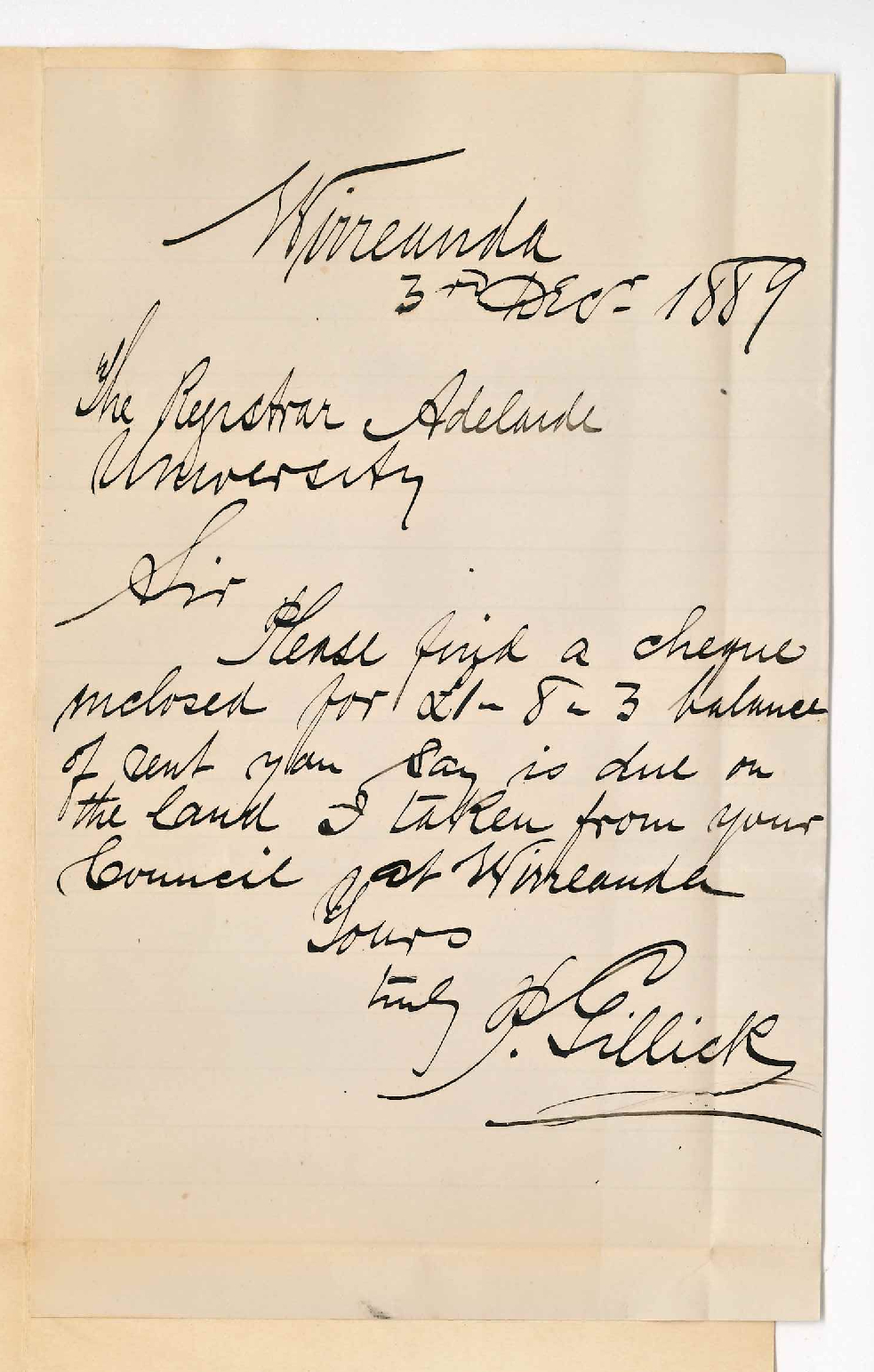 Patrick Gillick - Wirreanda - Balance of Rent Due