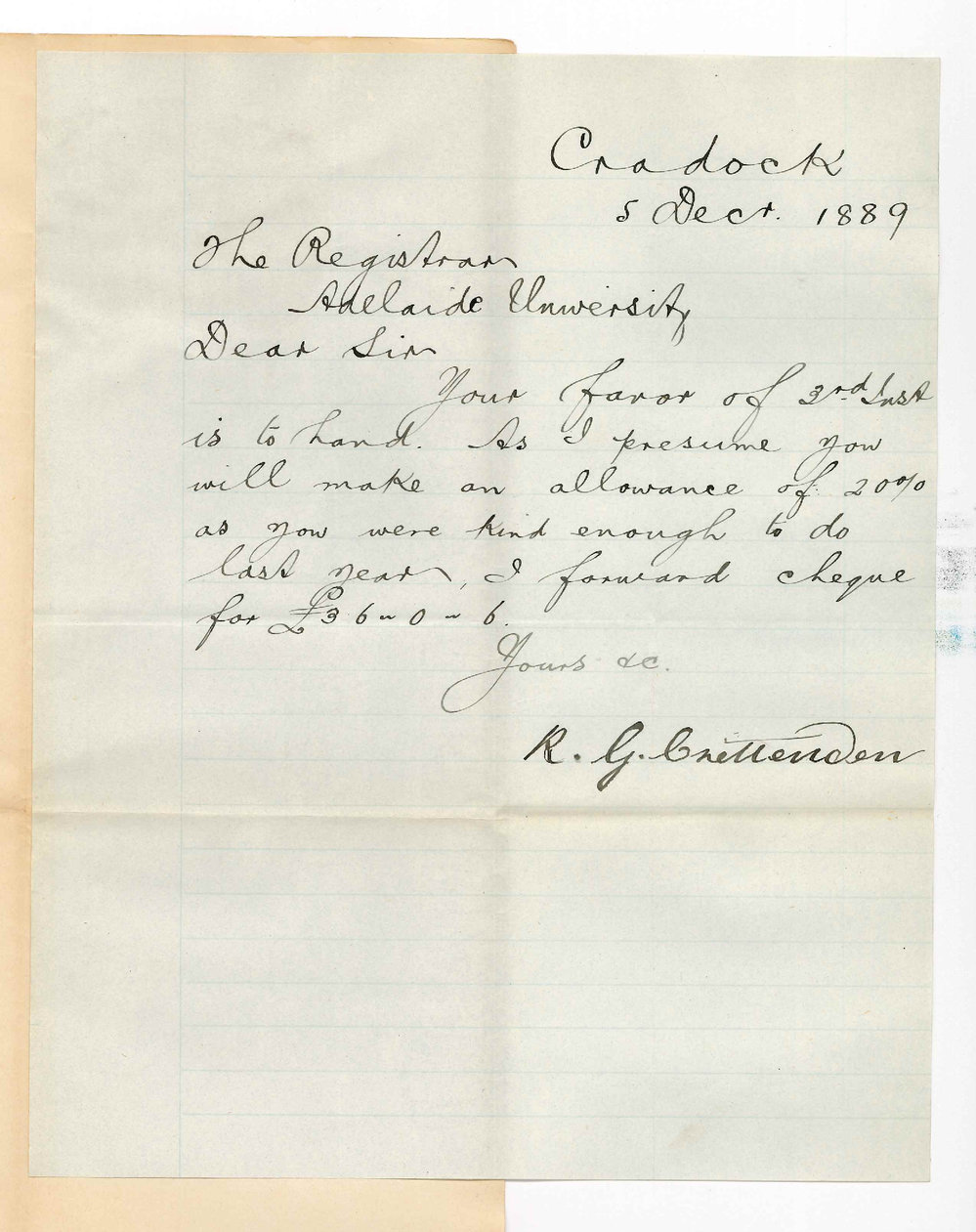 Robert George Crettenden - Cradock - Concerning Payment of Rent