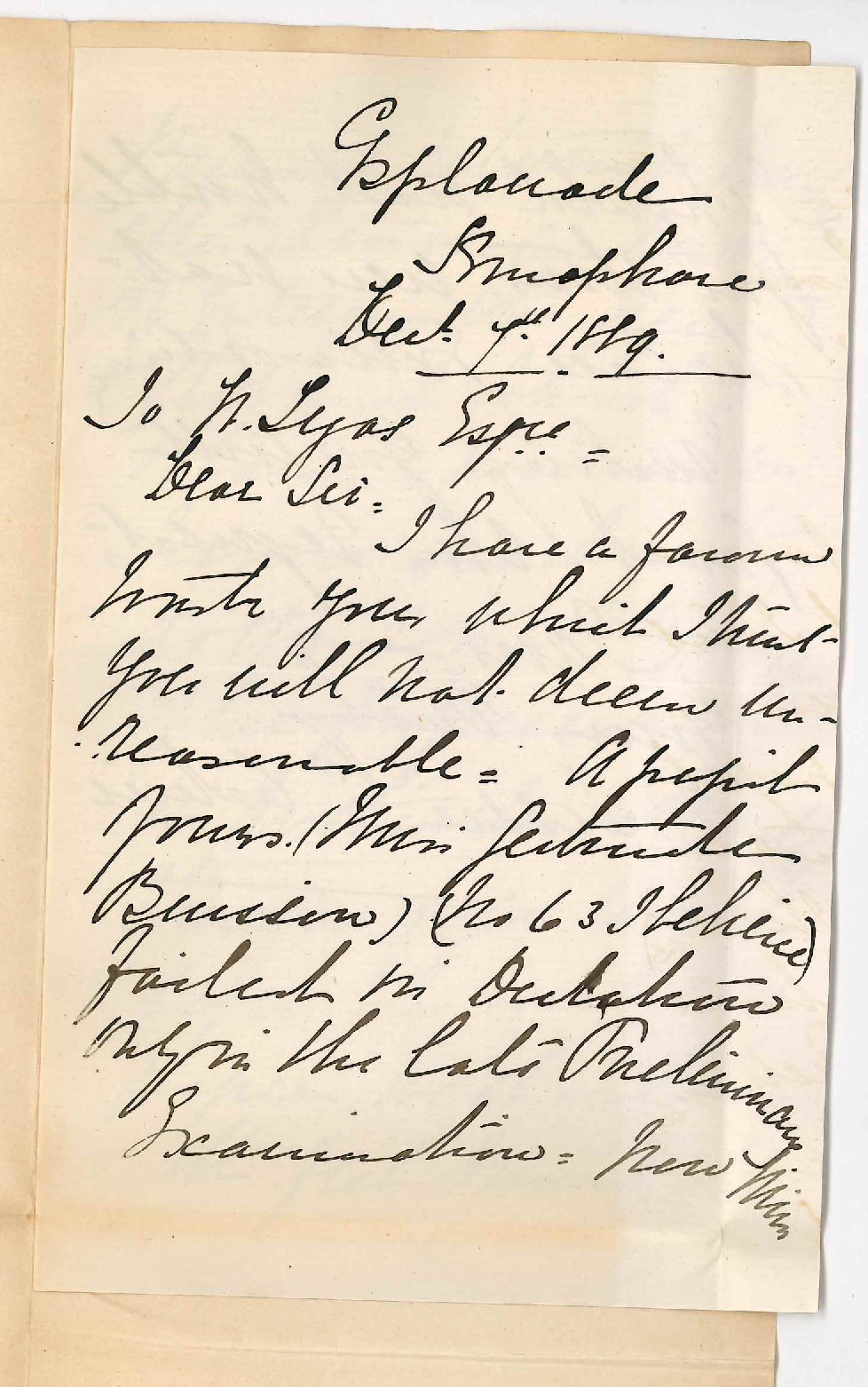 Miss Caterer - Semaphore - Concerning a Certificate for the Preliminary Examination