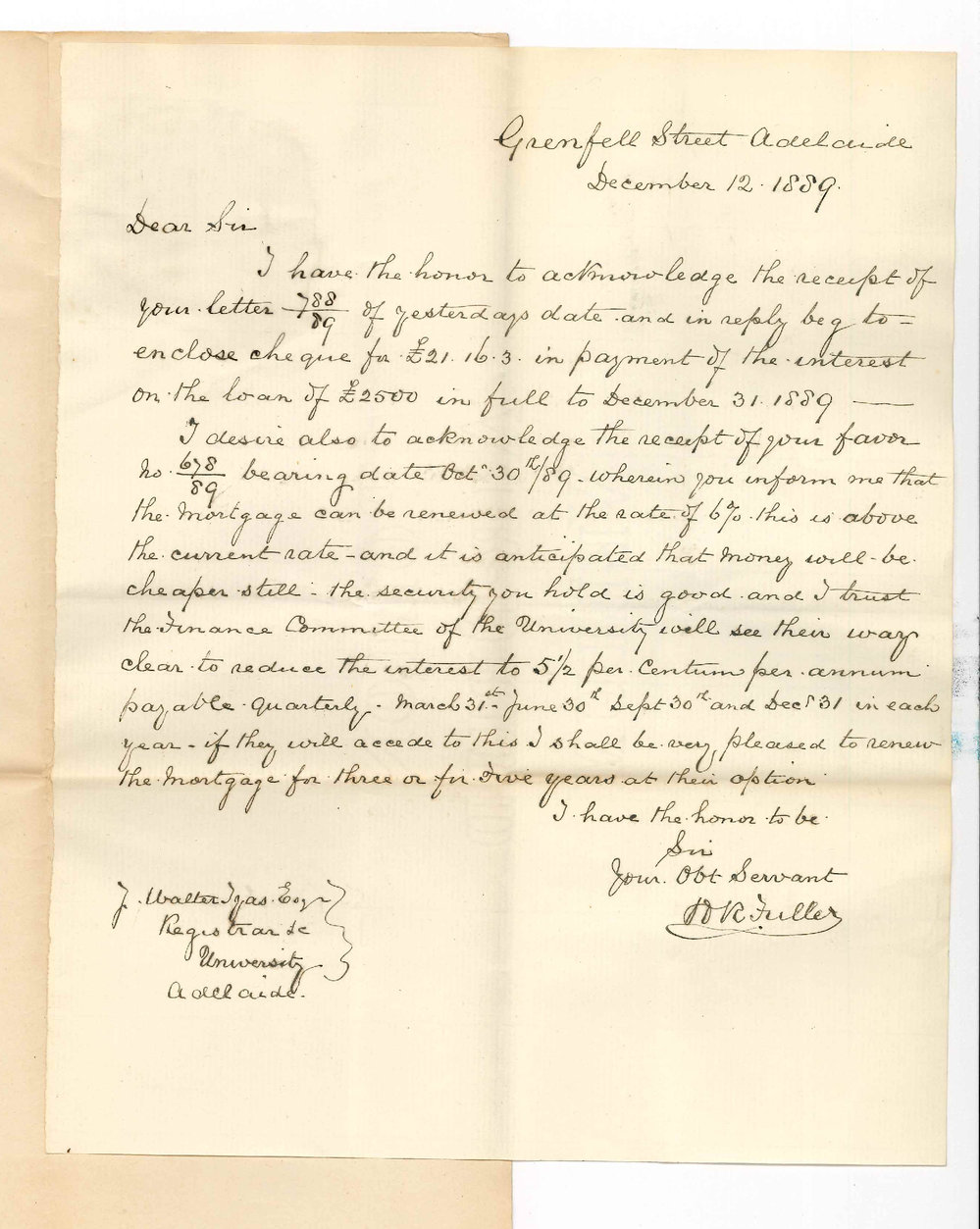 H R Fuller - Grenfell Street Adelaide - Interest Payment and Renewal of Mortgage