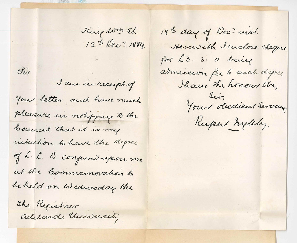 Rupert Ingleby - King William Street Adelaide - Intends to Take Degree at Commemoration