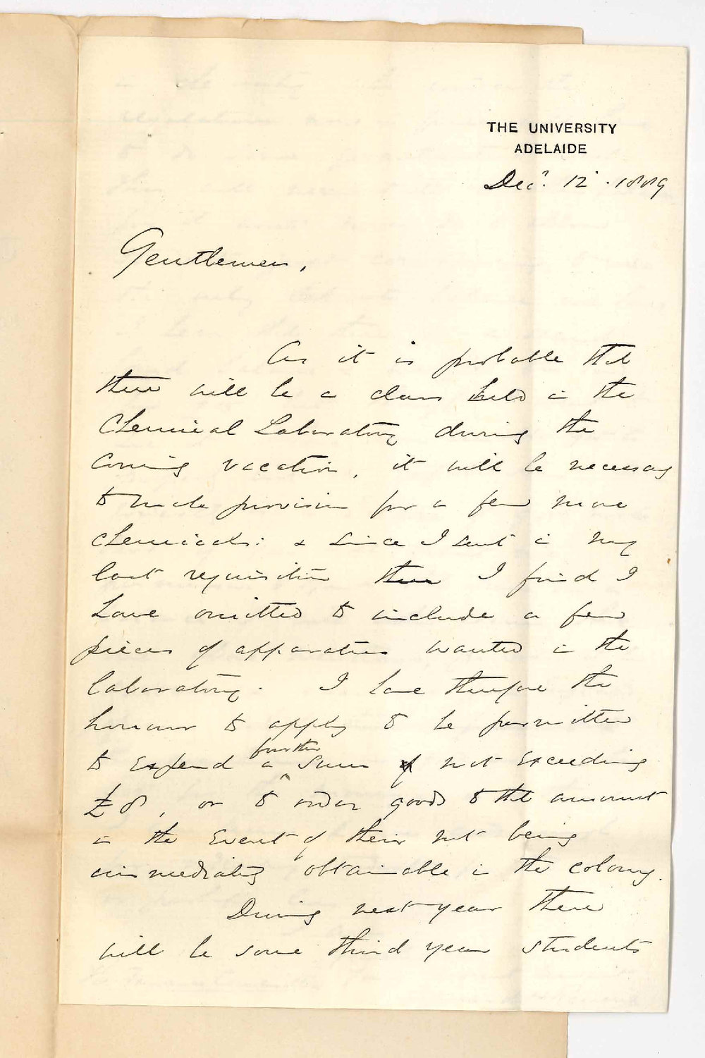 Professor Edward Henry Rennie - The University - Order for Chemicals and Balance