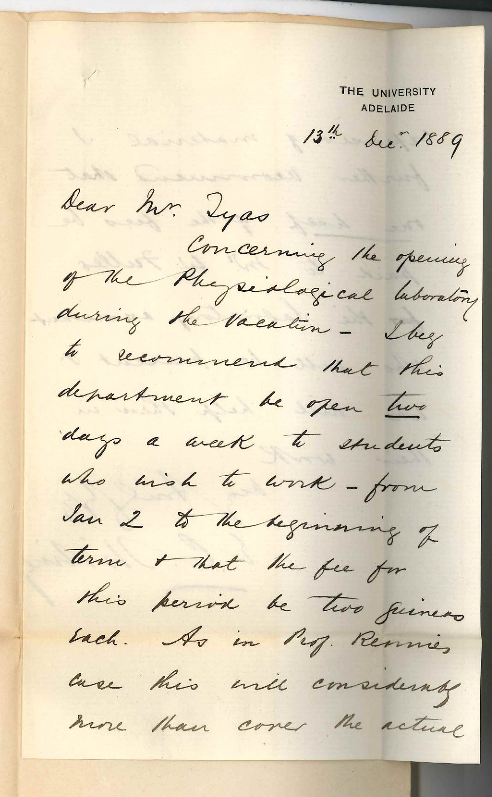 Dr Edward Charles Stirling - The University - Facilities for Students Studying During Vacation