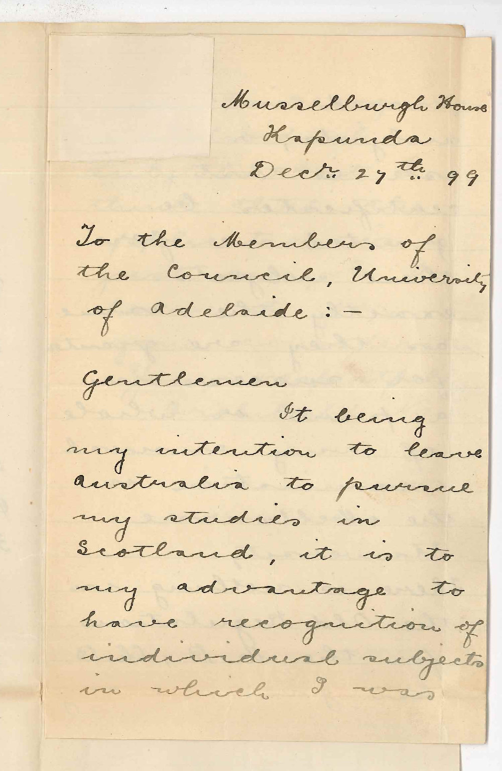 Archibald Nairn - Kapunda - Requesting Certificates for subjects passed in first 3 years MB Course