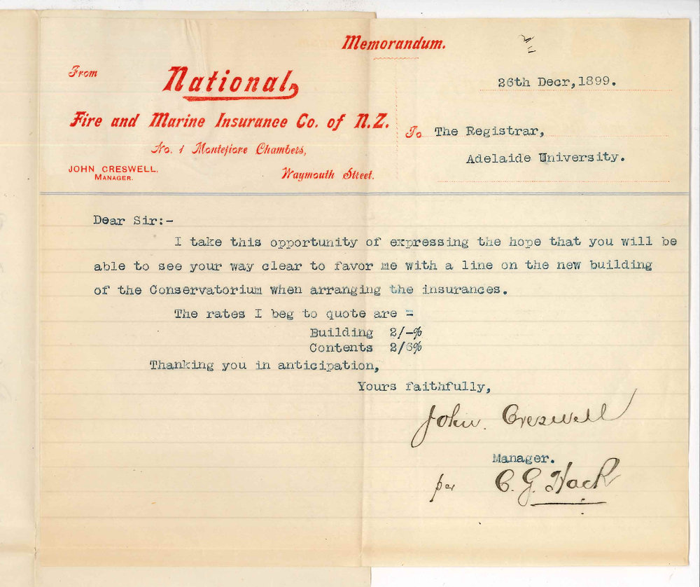 John Grezwell - National Fire and Marine Insurance Company of NZ - Rates for Insurance of Conservatorium