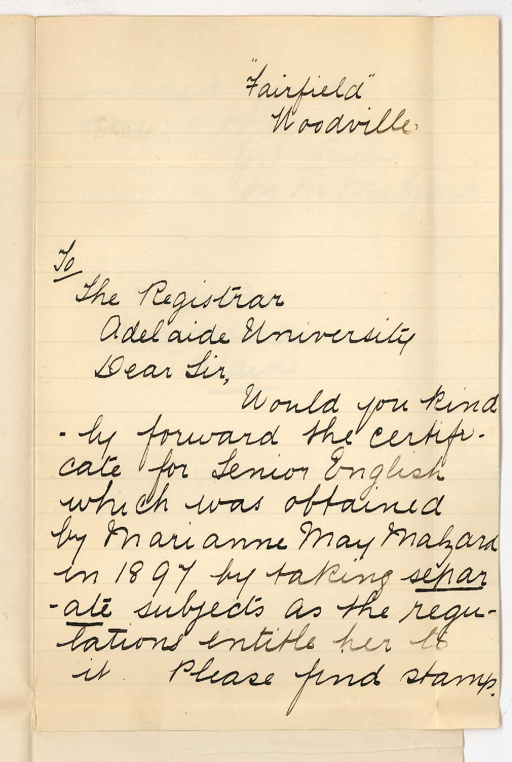 Miss Marianne May Malzard - Woodville - Requesting Senior Certificate