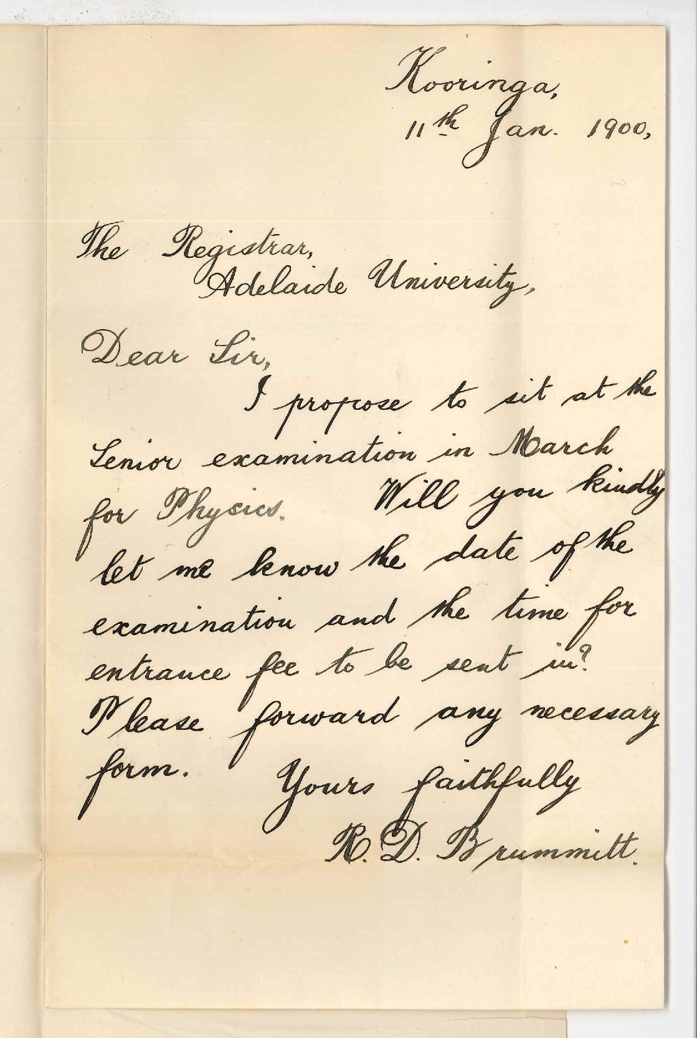 Robert Douglas Brummitt - Kooringa - Senior Examinations in March