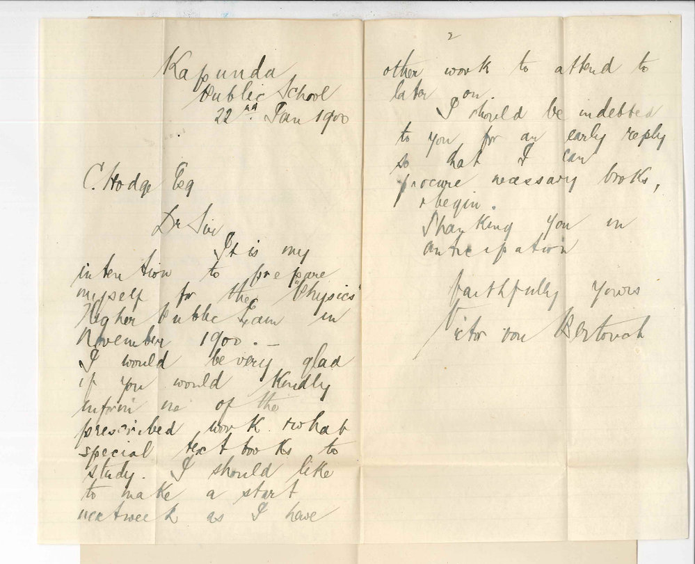 Victor von Bertouch  - Kapunda - Information concerning Physics Higher Public Examination