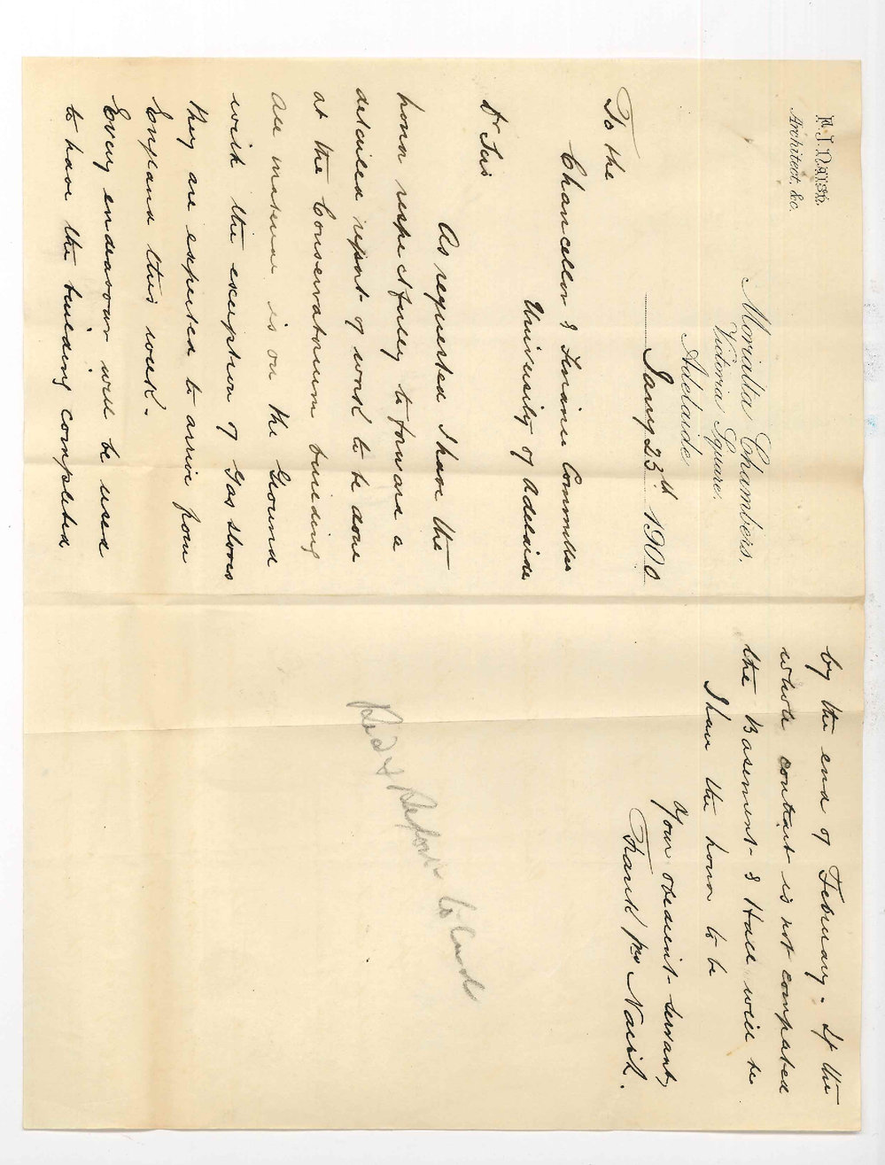 Frank John Naish - Adelaide - Forwarding letter from Torode concerning Conservatorium Building