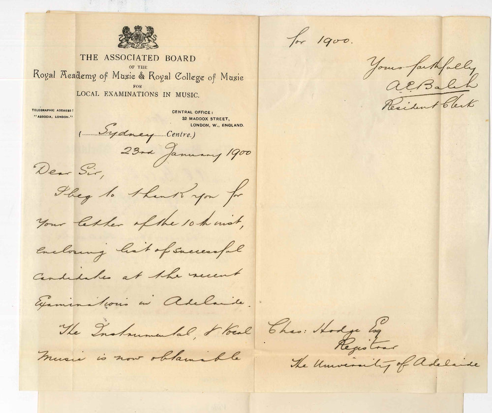 A E Balch - Resident Clerk - Associated Board - Sydney - Examination Music for 1900 is now ready