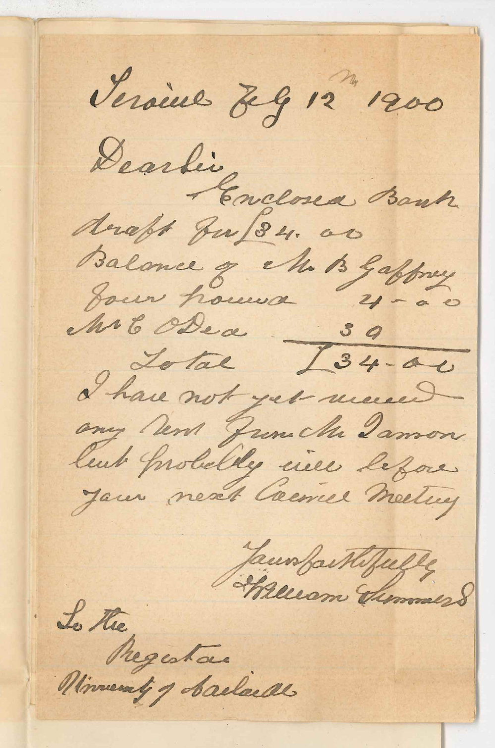 William Summers - Terowie - Forwarding rents from Terowie