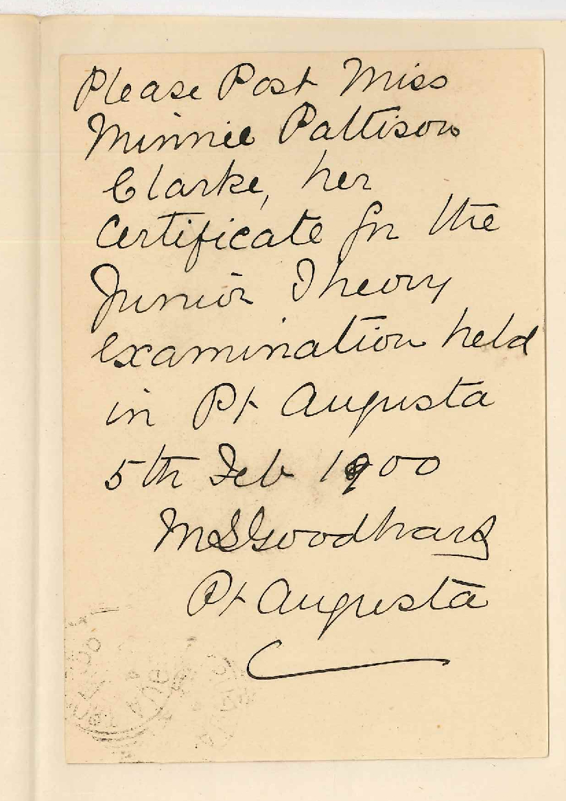 Miss M L Goodhart - Port Augusta - Requesting Certificate