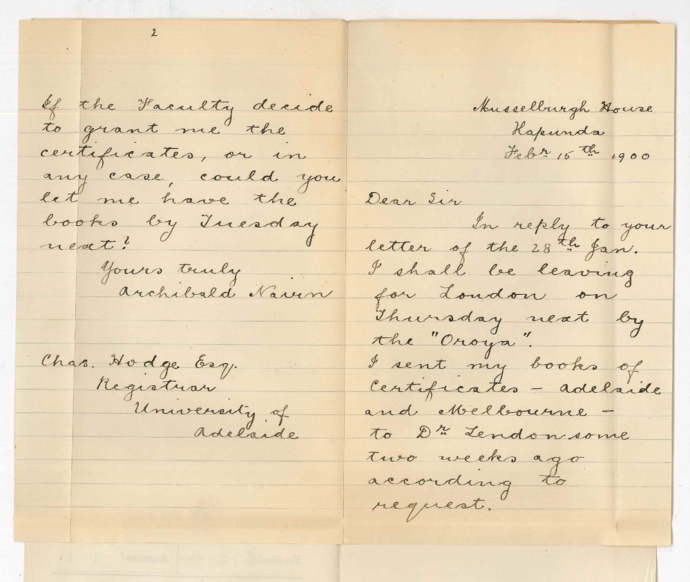 Archibald B Nairn - Kapunda - Concerning MB Certificates