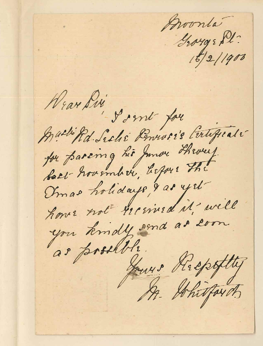 Miss M Whitford - Moonta - Requesting Junior Theory Certificate R L Penrose