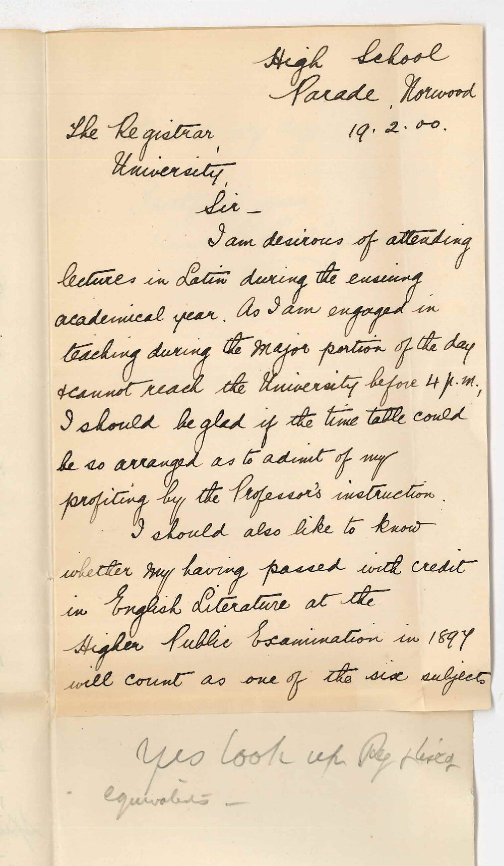 Miss Annie F Hollidge - Norwood - BA Course