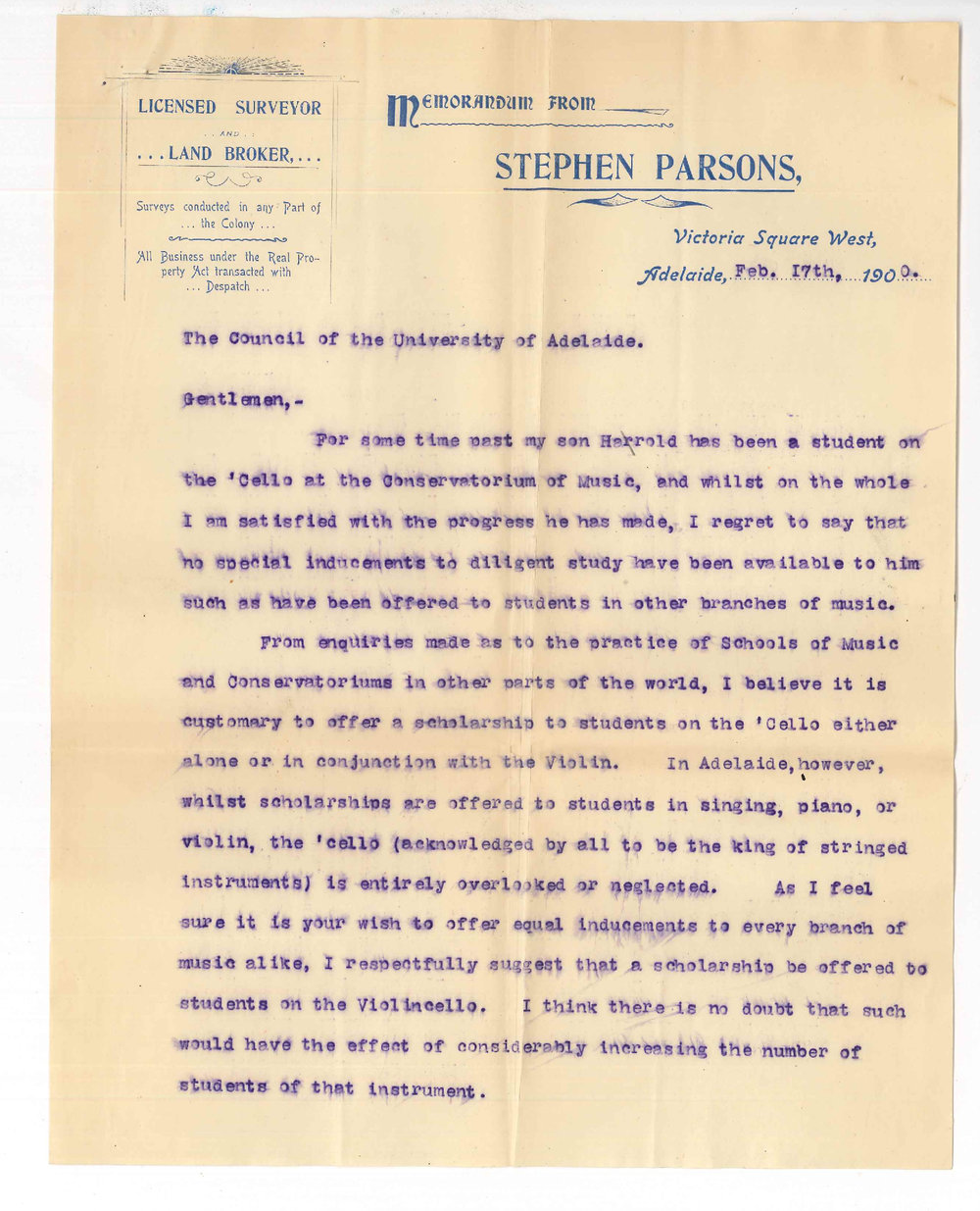 Stephen Parsons - Adelaide - Sons studies at the Conservatorium