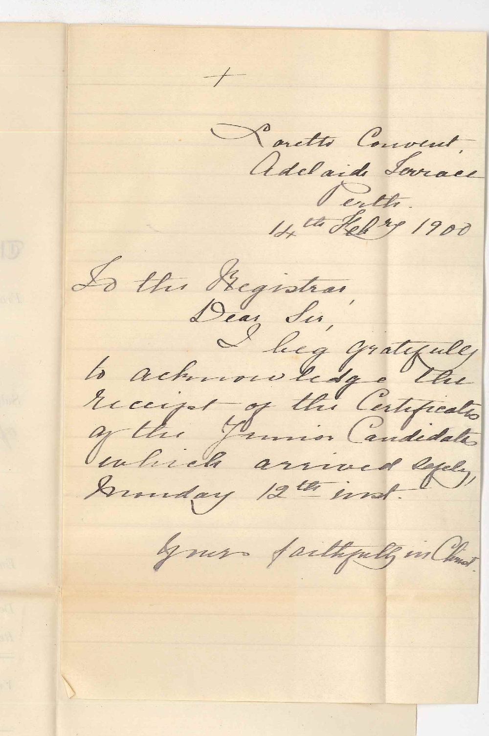 Loretto Convent - Perth - Acknowledging receipt of Certificates