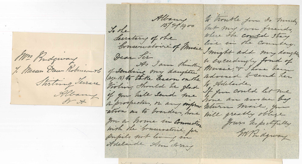 Mrs E K Ridgeway - Albany WA - Particulars Conservatorium