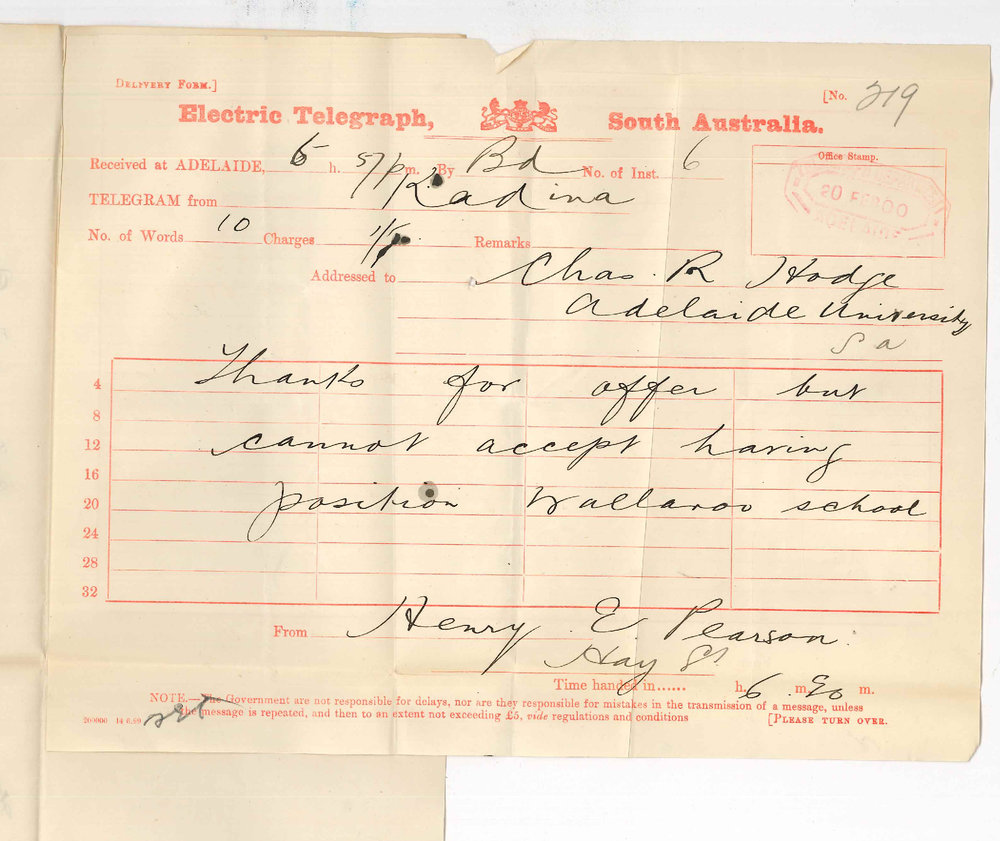 Henry E Pearson - Kadina - Will not accept Entrance Scholarship