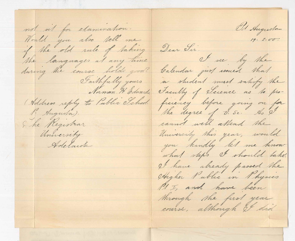 Norman H Edwards - Port Augusta - BSc Course