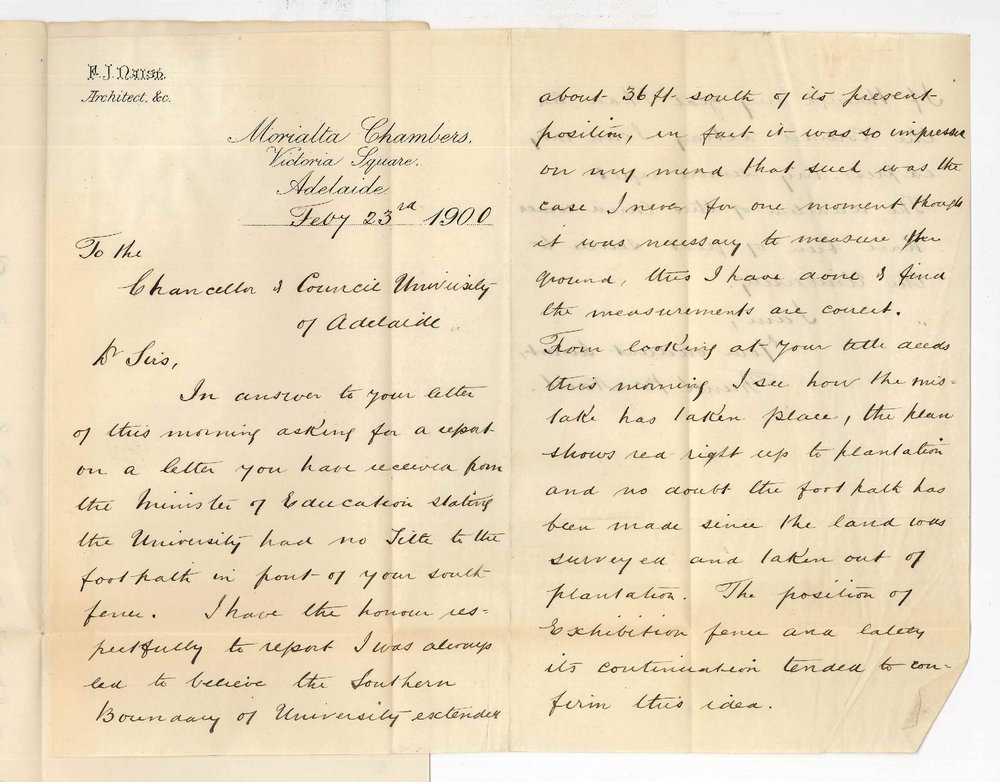 Frank John Naish - Adelaide - Report on land Southern Boundary of the University