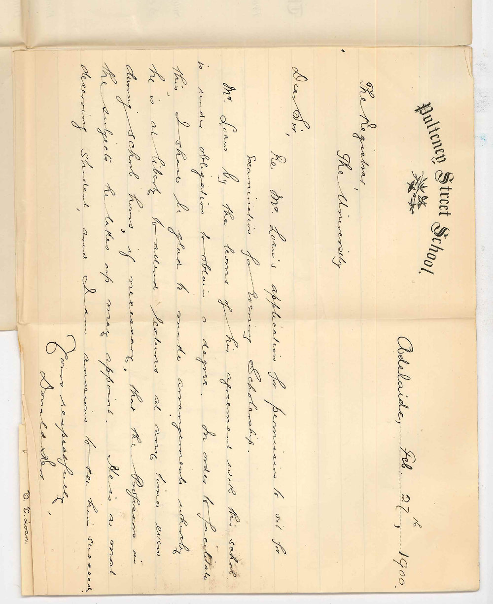 E C Loan - Pulteney Street School - Application for Evening Scholarship