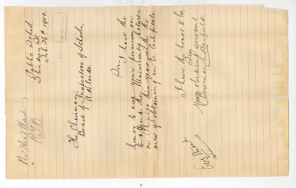 L W Stanton - Chairman Board of Inspectors of School - Forwarding applications from Teachers to attend Lectures