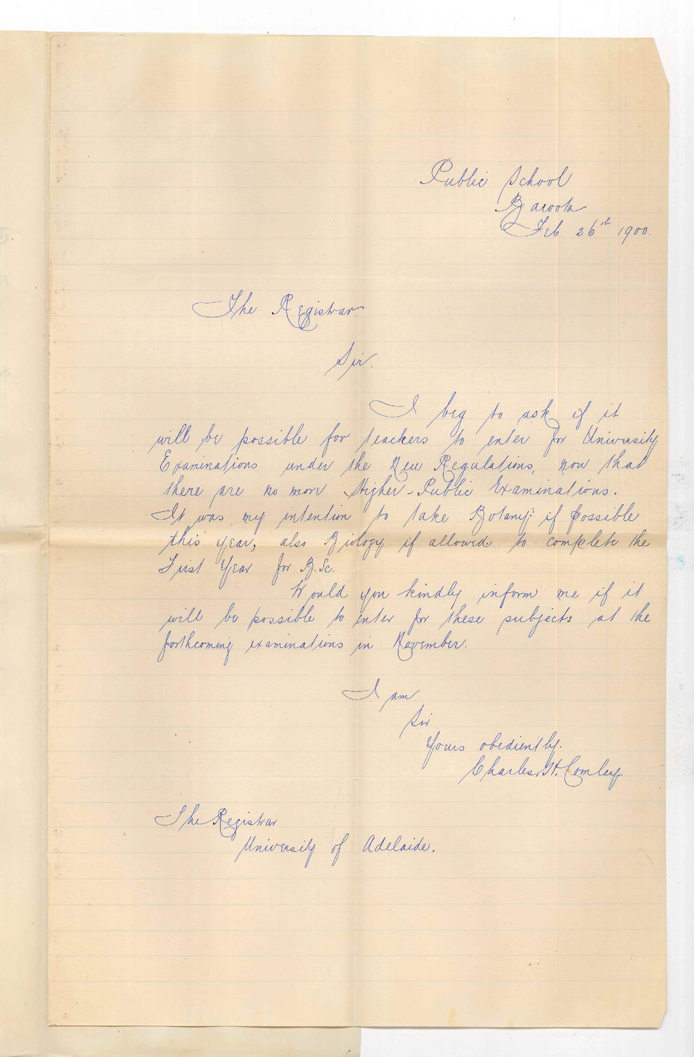 Charles H Comley - Public School Baroota - New BSc Regulations