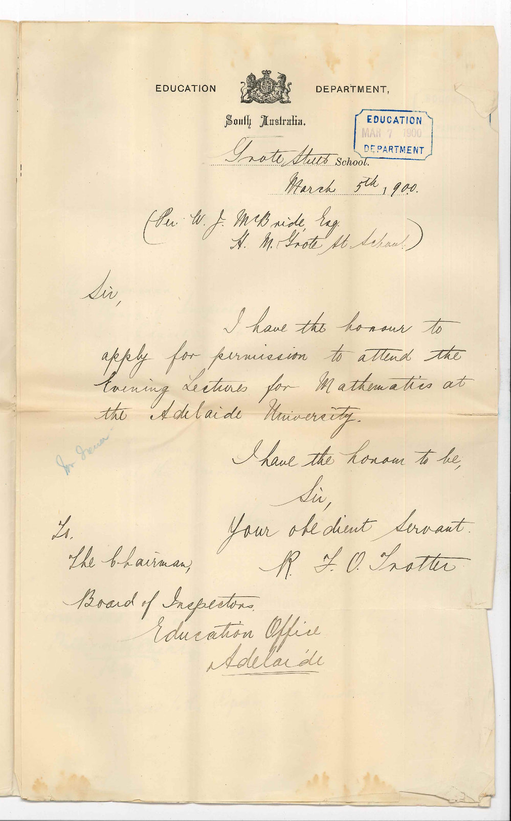 A Ferguson - Agricultural School - Subjects intend taking during 1900