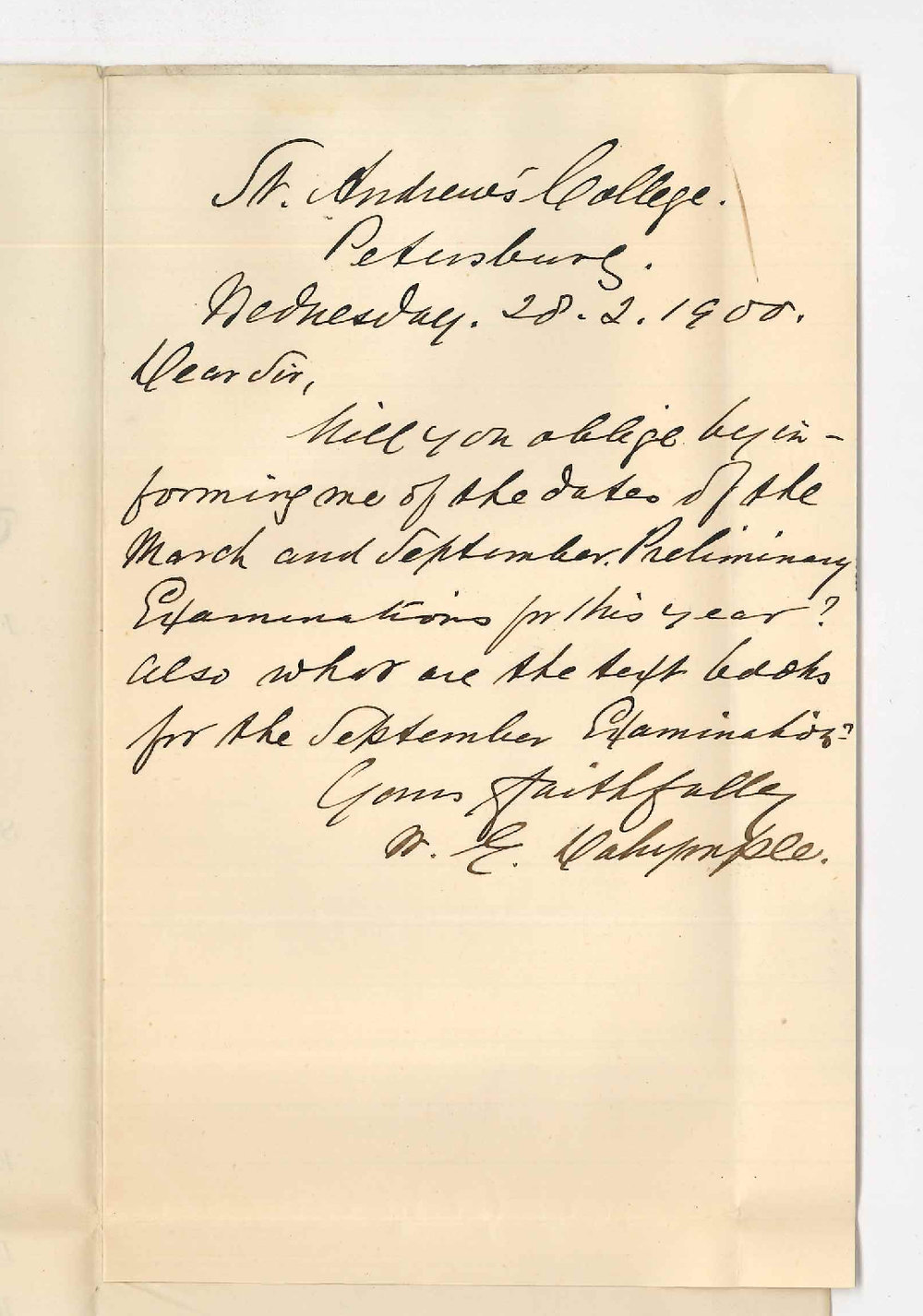 W E Dalrymple - Petersburg - Preliminary Examination