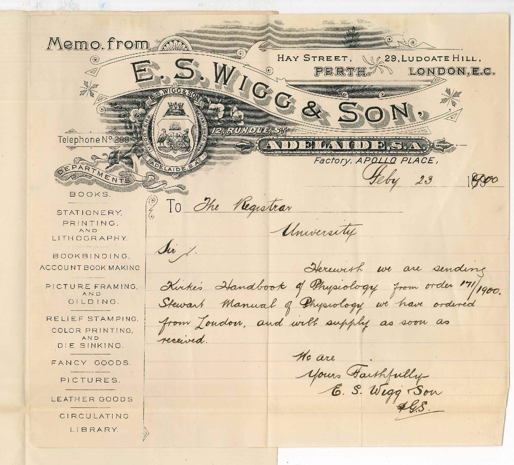 E S Wigg and Son - Adelaide - Books for Library