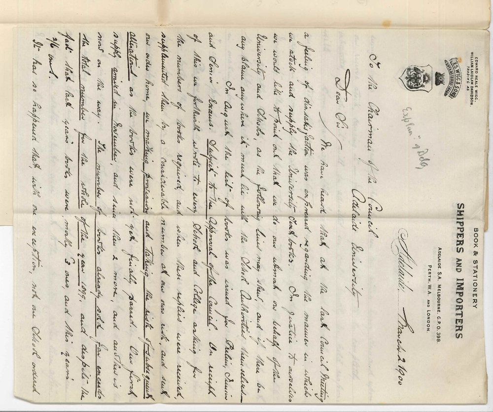 E S Wigg and Son - Adelaide - Concerning supply of Textbooks