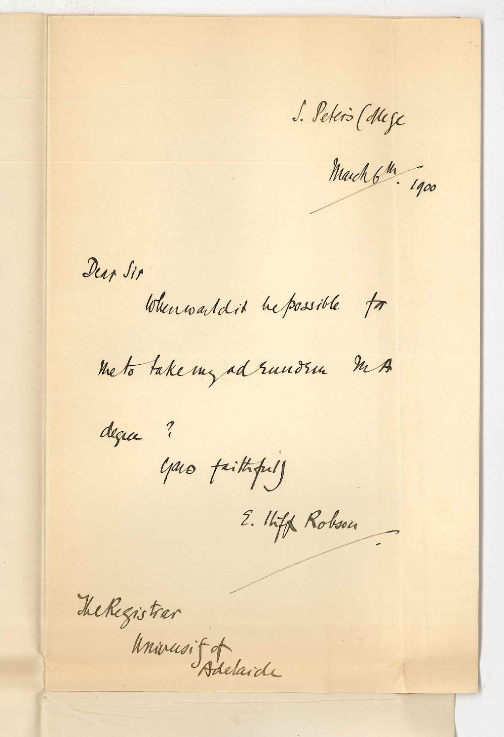 E L Robson - St Peters College - Admission ad eundem gradum