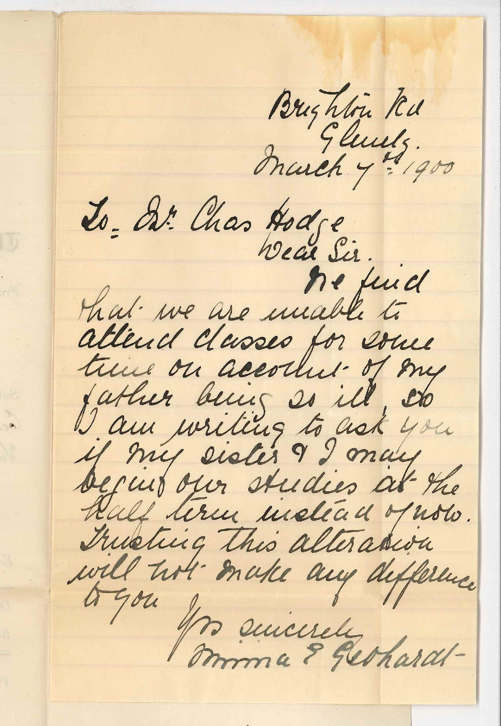 Marie Lisa Gerhardt - Glenelg - Will be unable to attend Conservatorium during 1st Half Term