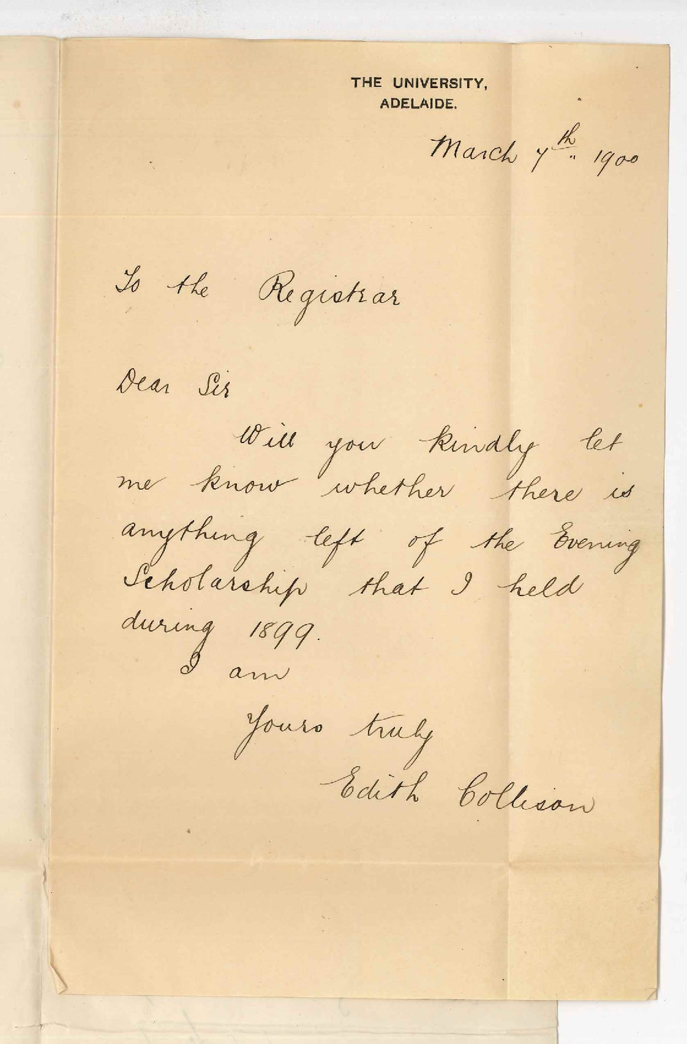 Miss Edith Collison - Adelaide - Surplus of Evening Scholarship