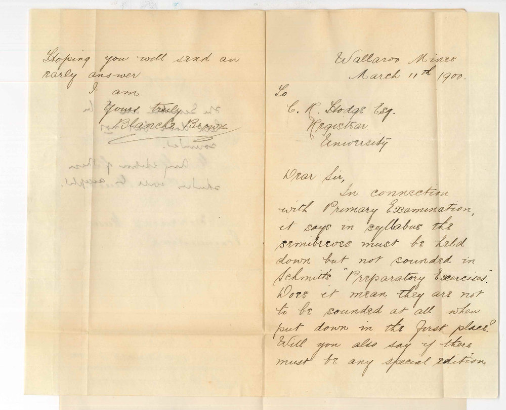 Miss Blanche Brown - Wallaroo Mines - Concerning Music Examinations
