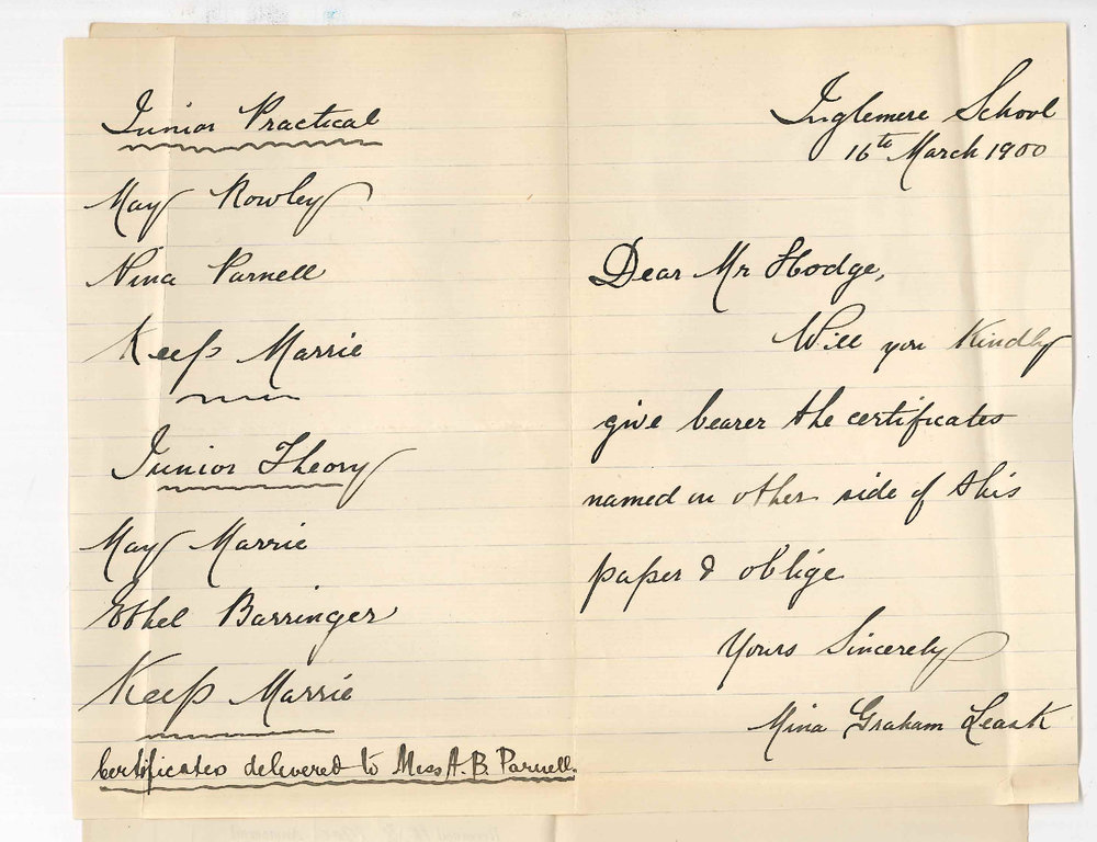 Miss Mina Graham Leask - North Adelaide - Requesting Certificates