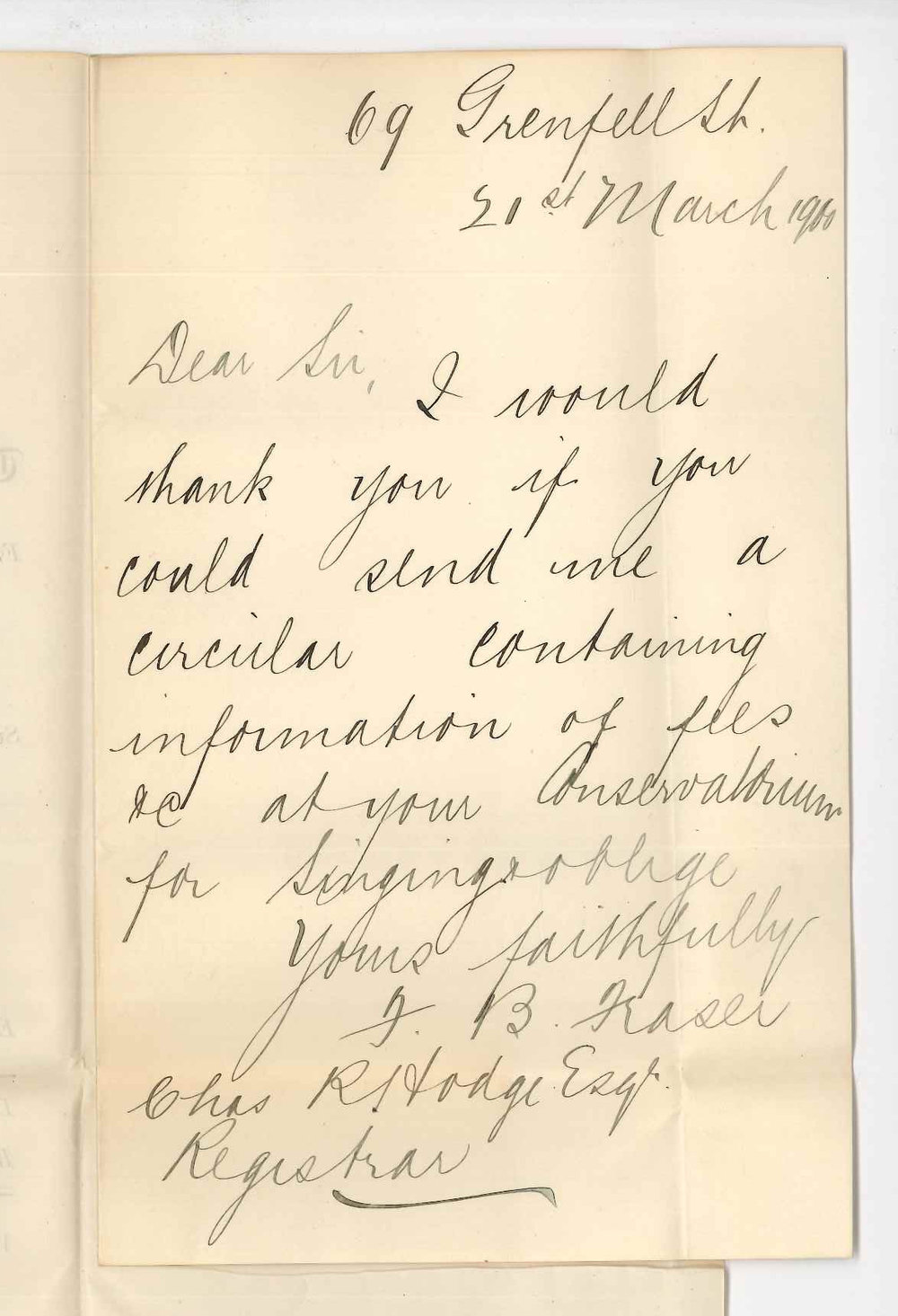 F B Fraser - Adelaide - Particulars Conservatorium