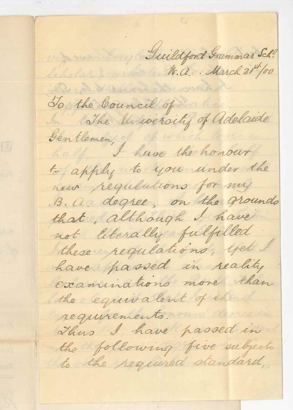 A L Nairn - Guildford Western Australia - Application for Degree of BA