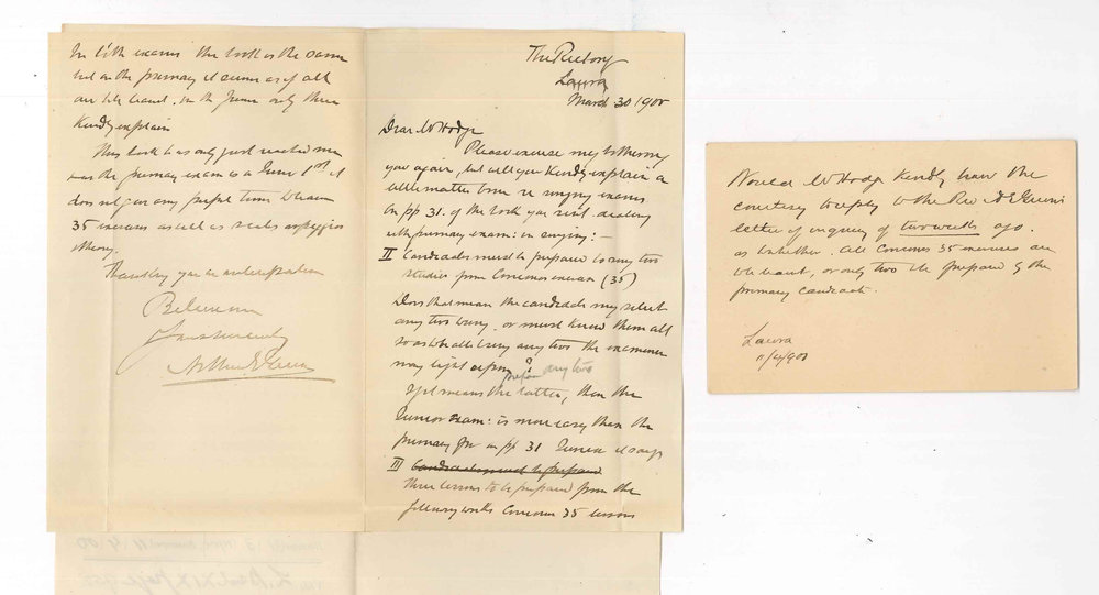 Reverend A E Green - Laura - Concerning music examinations
