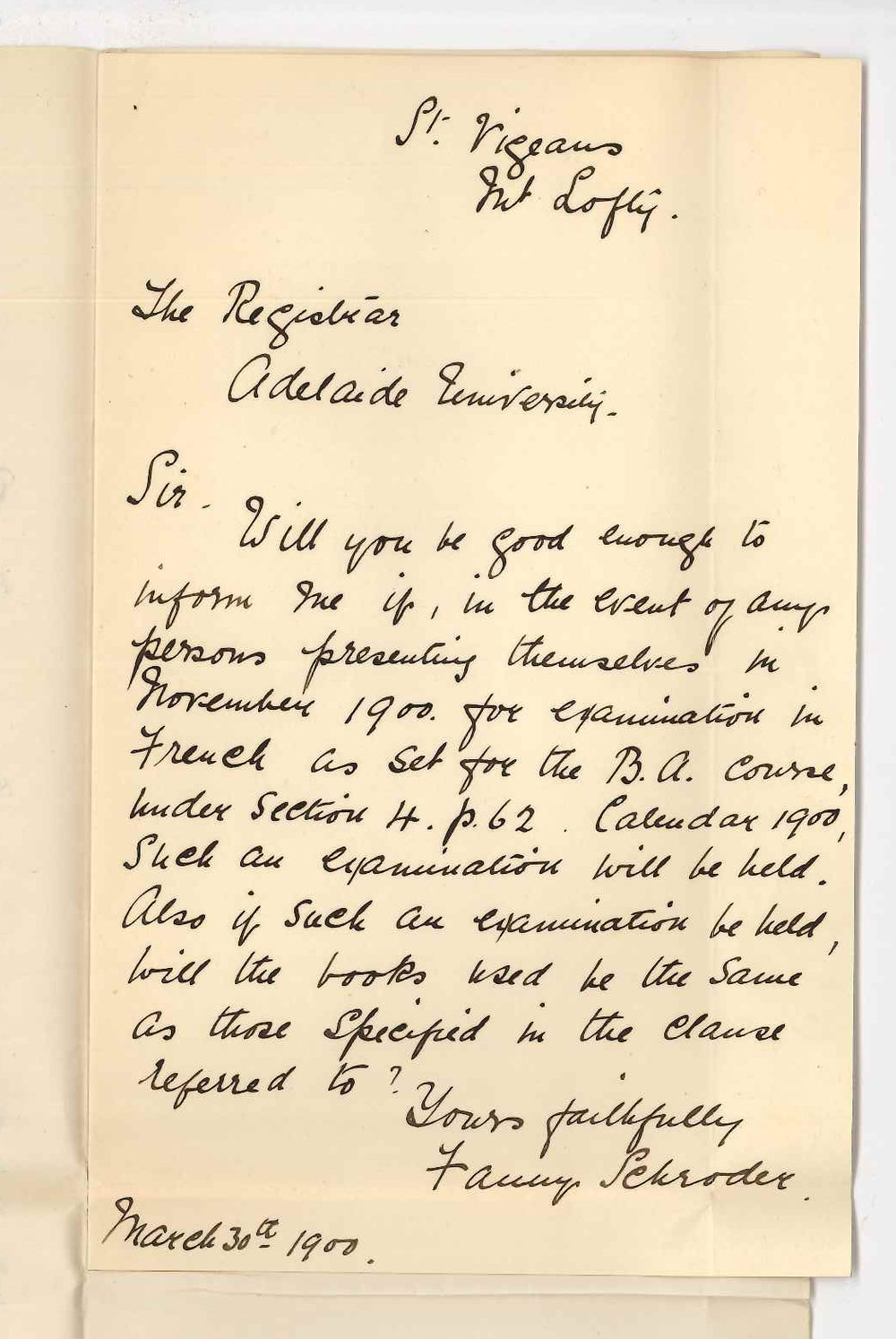 Miss Fanny Schroder - Mt Lofty - BA Course